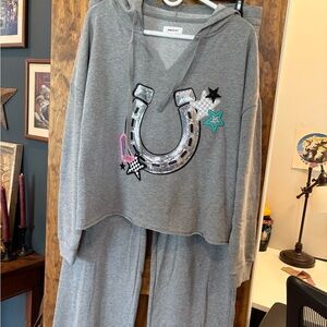 Gray Knit upcycled sweatsuit/loungewear.  Top and bottoms included